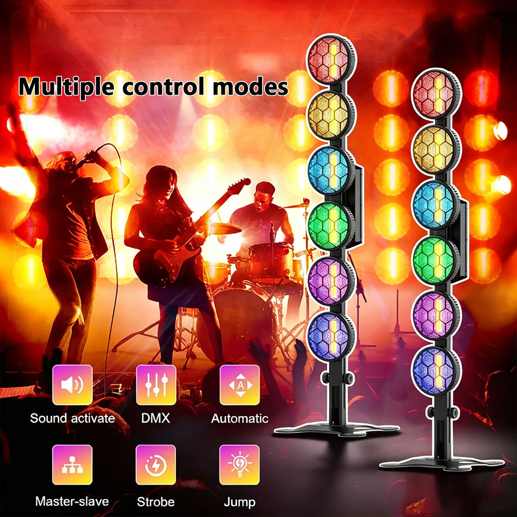 6‑Head Retro Stage Light MAX 300W COB RGB Effect Light DMX512 Voice Control 15/33CH Strobe Party Bar DJ Show Lighting IP20