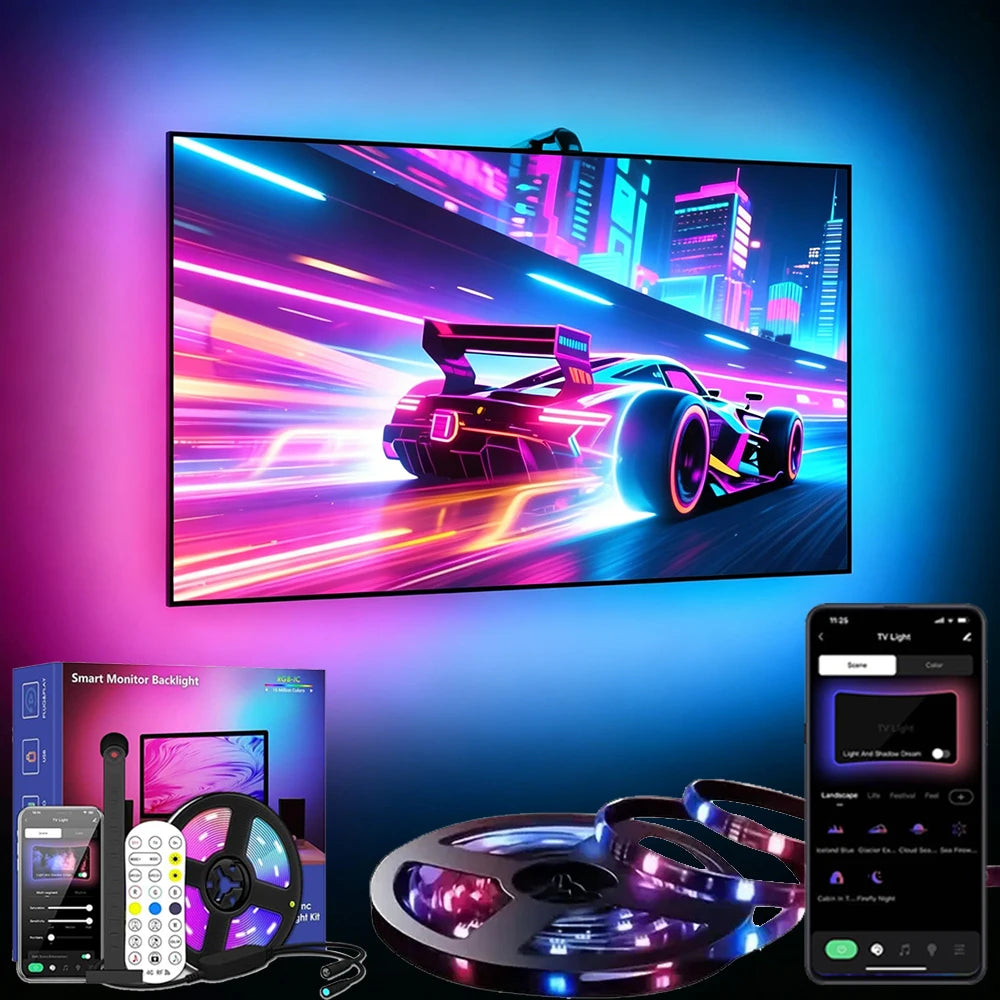 TV Led Backlight RGBIC LED Strip Light With AR Color Sensor App Control RGB Ambient Light for 55 to 85 Inch Screen Backlight