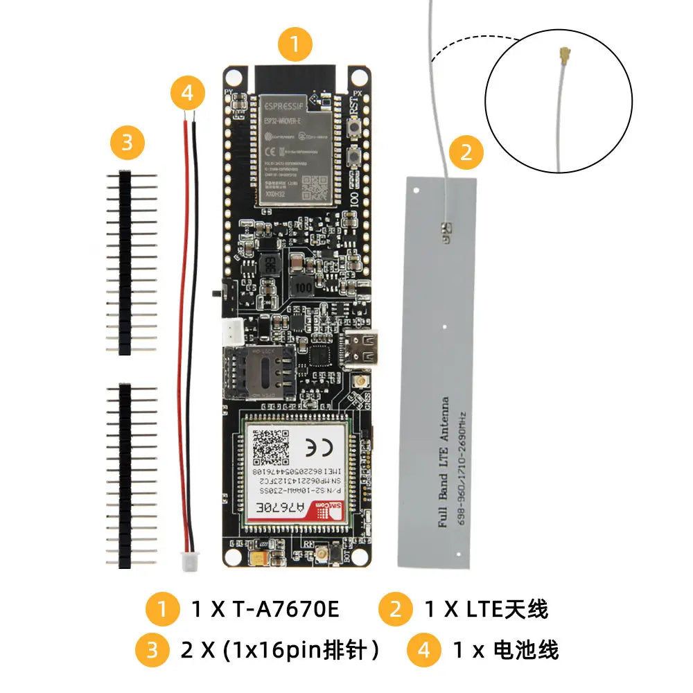 LILYGO T-A7670E R2 4G LTE CAT1 ESP32 GSM GPRS EDGE Support