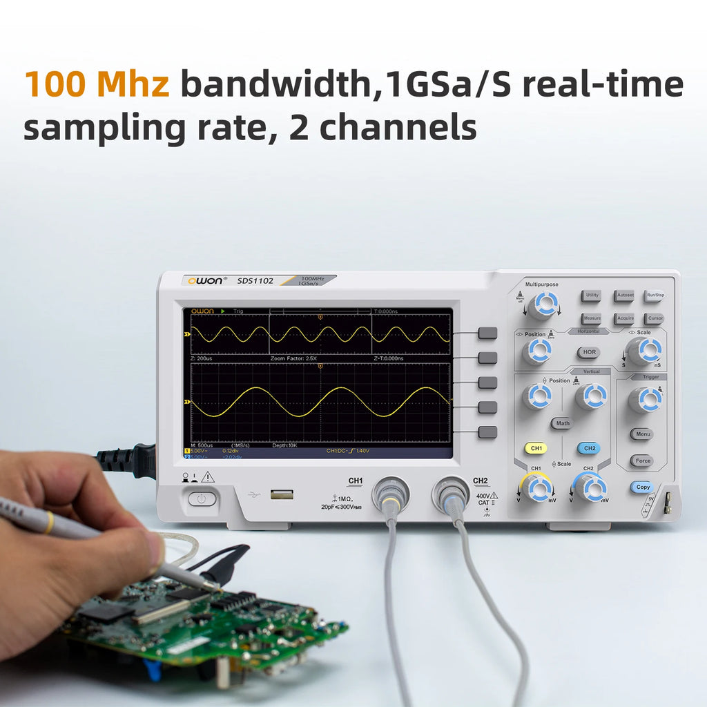 OWON SDS1102 100MHz 2 Channel Digital Oscilloscope 1GSa/s Real Time Sampling Support SCPI Command LabVIEW Secondary Development