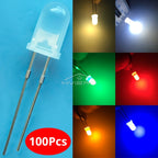 100pcs 5mm Round Diffused White Red Green Blue Yellow Warm Lightemitting Diode 2pin LED 6000~6500K Bulb Light Diodes Lamp 3V