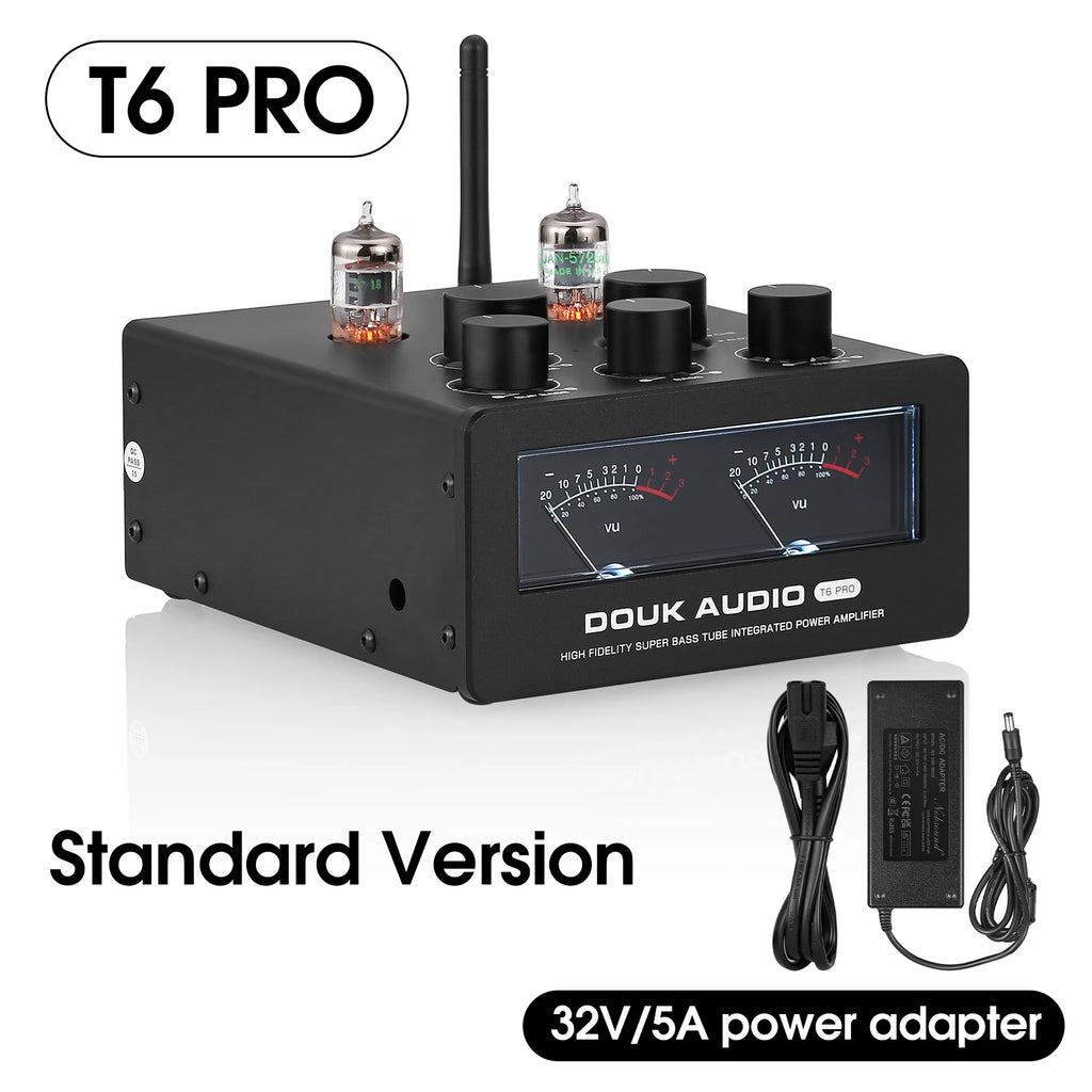 Douk Audio T6PRO HiFi JAN5725 Vaccum Tube Amplifier Bluetooth Receiver TPA3255 Power Amp with VU Meter 300W+300W