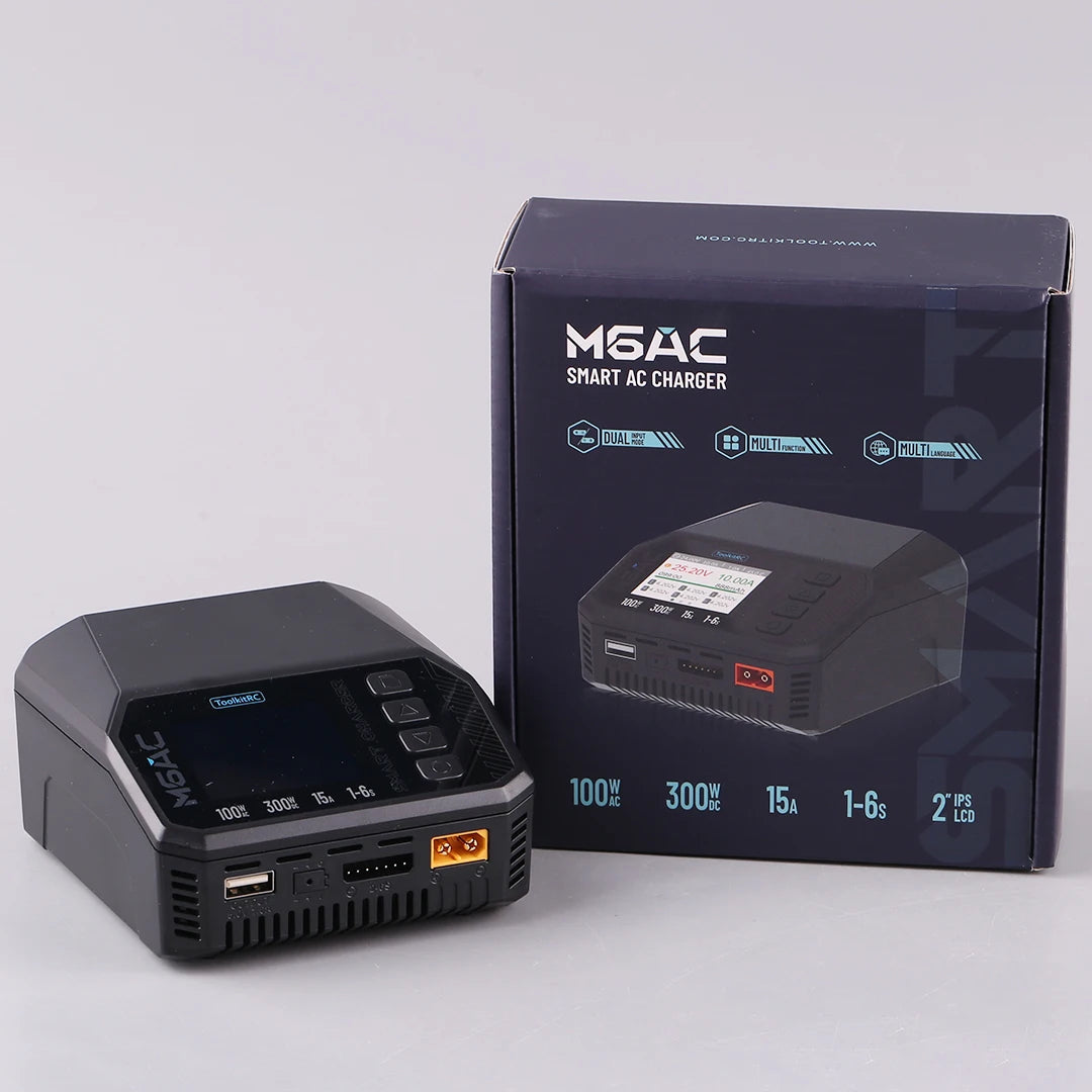 ToolkitRC M6AC 15A 300W Multifunctional LiPo Battery Charger Smart 1-6S Balance for RC Models - High Power RC Accessory