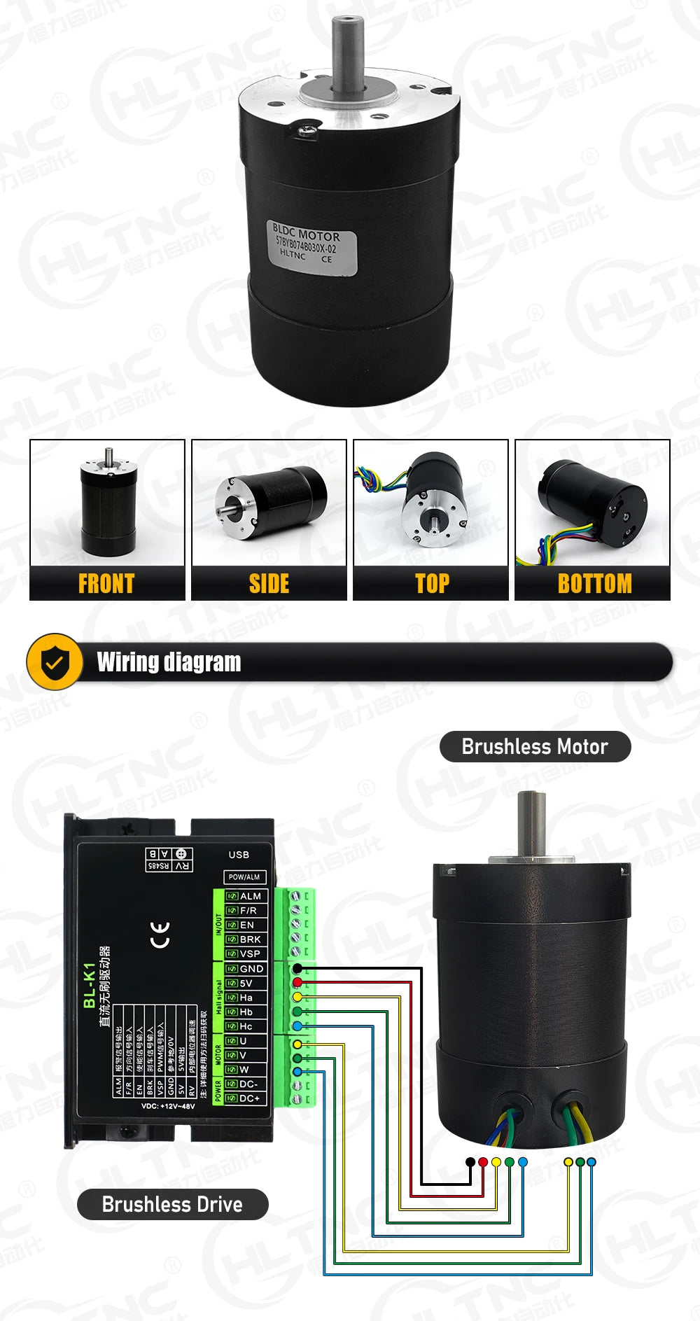 100W BLDC Motor with RS485 Driver Hall Sensor Support 3000 5000 10000 RPM Speed Adjustable DC Brushless Motor Kit DC 12-48V