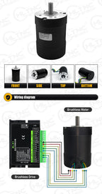 100W BLDC Motor with RS485 Driver Hall Sensor Support 3000 5000 10000 RPM Speed Adjustable DC Brushless Motor Kit DC 12-48V