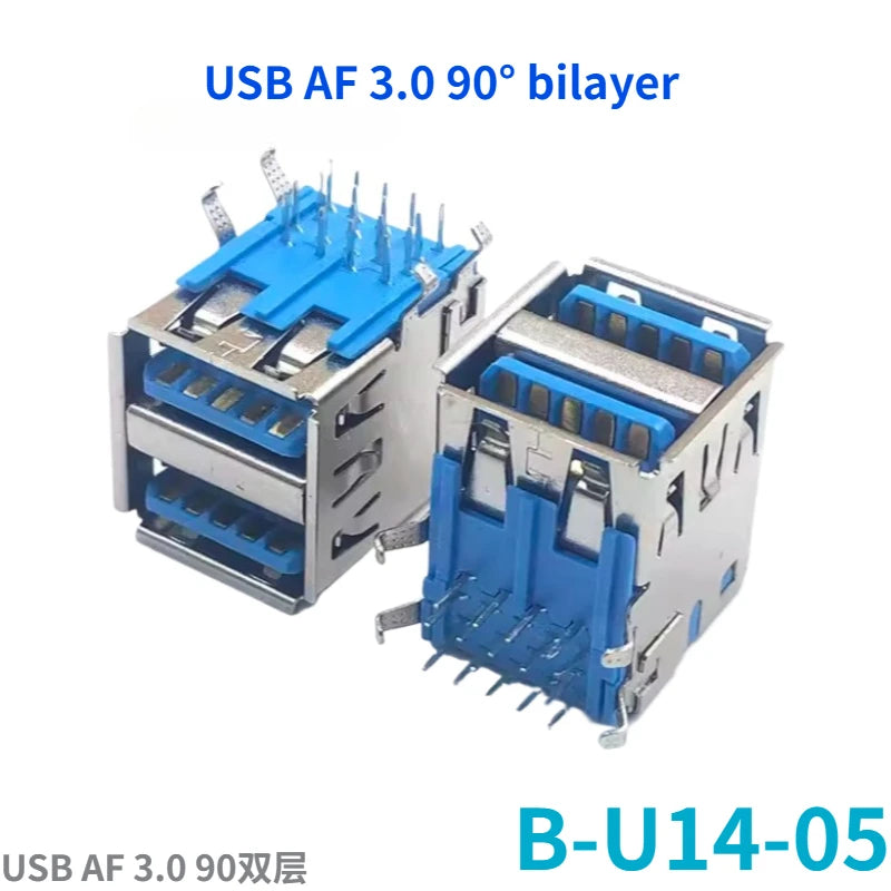 5PCS  USB Connector 3.0 A-type Female Socket AF Type 90 Degree Side Plug 180 Degree USB 3.0 B-port Printer Data