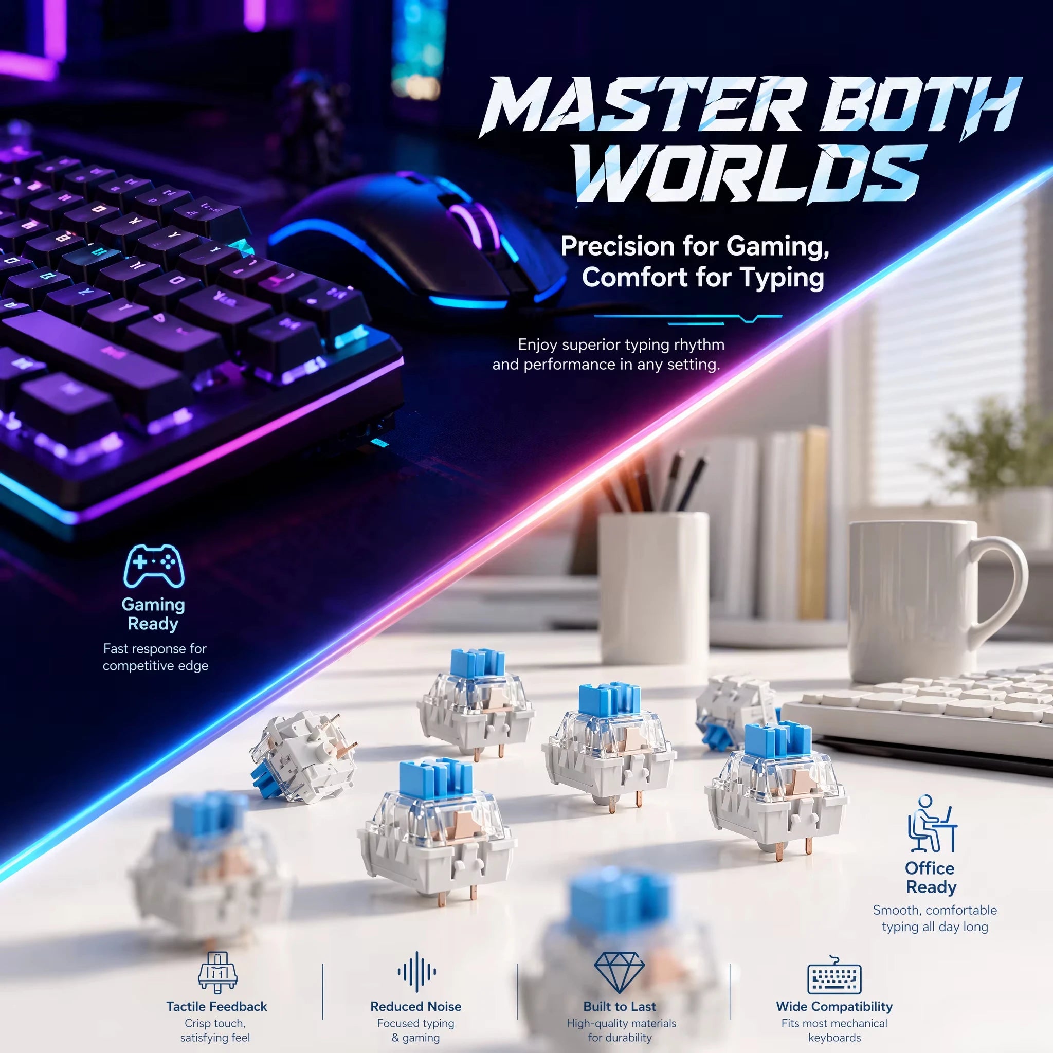 Three Pin Tactile Keyboard Switch Sturdy Plastic Key Clicker Key Replacement Parts for Mechanical Keyboard Servicing Accessories