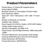 D2000 Bluetooth Amplifier Board 2.1-Channel TPA3221 Power Amplifier 100W+100W+200W with AUX FM USB TF Card TWS DC 24V/AC110-220V