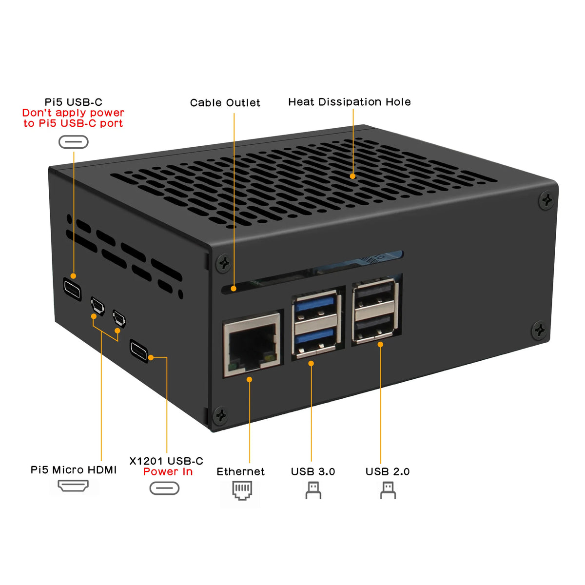 Geekbord X1201-C1 Metal Case for Raspberry Pi 5 & X1201 UPS Shield & Active Cooler