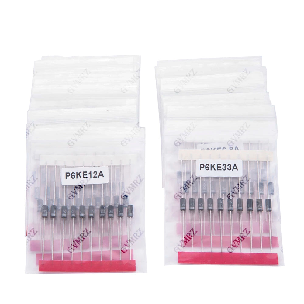 200pcs 20values*10pcs TVS transistor Kit P6KE6.8A/A 22/24/27/30/33/36/39/51/68/75A/A TVS Diode 12/15/18/20A