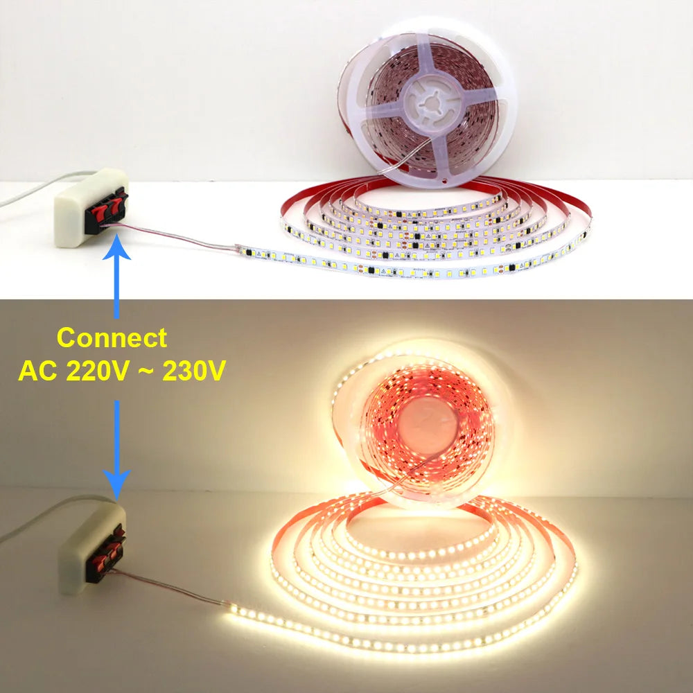 AC220V 230V 5M 600 LED Strip 2835 120LEDs/m Home Lamp Strip Red Ice Blue Green Yellow Pink Flexible And Cuttable Soft Lamp Bar