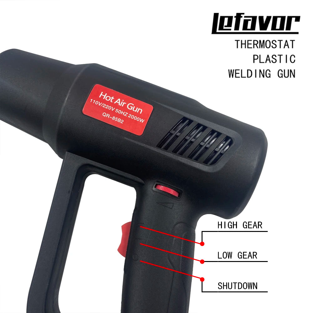LEFAVOR 2000W Electric Hot Air Gun 220V Industrial Dual Wind Speed Temperature Controlled Building Hair Dryer Heat Gun Nozzle