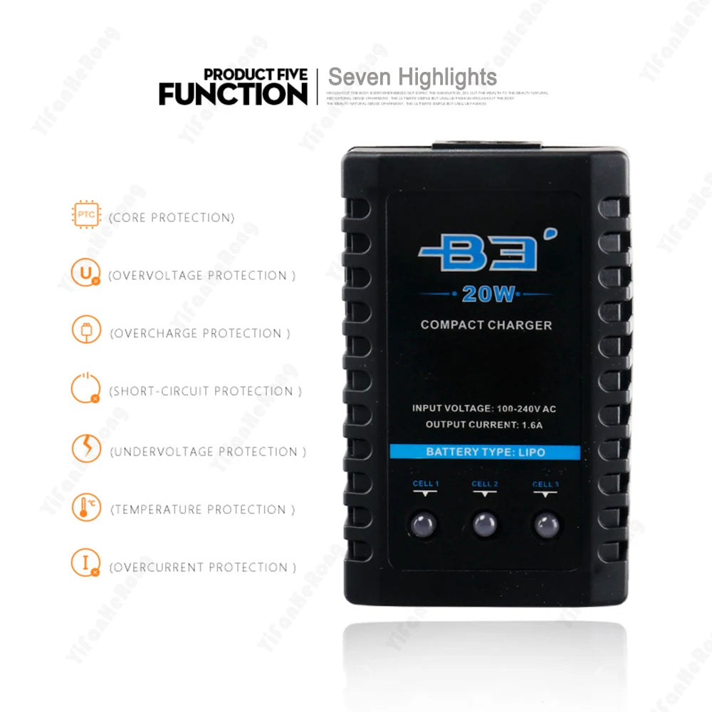 Professional 10W 20W B3 Compact Balance Charger 100 - 240V With 3 Led Light for 2S 3S 7.4V 11.1V Lithium LiPo Battery B3AC
