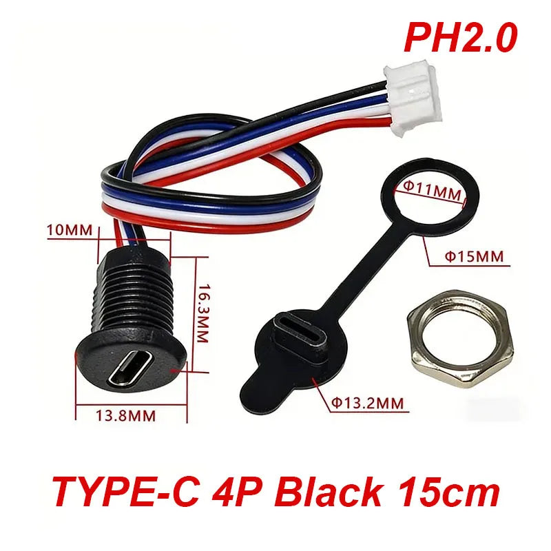 1/5PC 2/4/5Pin USB Type C Connector Type-C Female Socket With PH2.0 Terminal Nut Locking Plate Waterproof Fast Charging JackPort