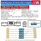 20pcs 1W Metal Film Resistors 1% 10 Ohm 47 100 200 220 470 510 Ohm 1K 4.7K 10K 22k 33k 47K 100k 200k 220k 510k 470k 910k 1M Ohms