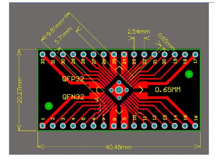 5PCS/LOT QFN32 QFP32 to DIP Turn DIP32 Pinboard SMD 2.54mm Pin Pitch 0.65mm/0.8mm PCB Adapter Plate Transfer Board IC Socket