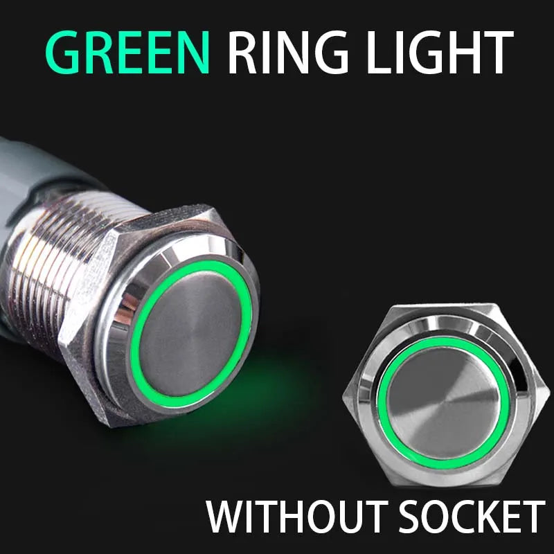 2NO2NC 16/19/22mm Waterproof Metal Push Button Switch LED Light Momentary Car Engine Power Switch 3/6/12/24/220V silver 1NO1NC