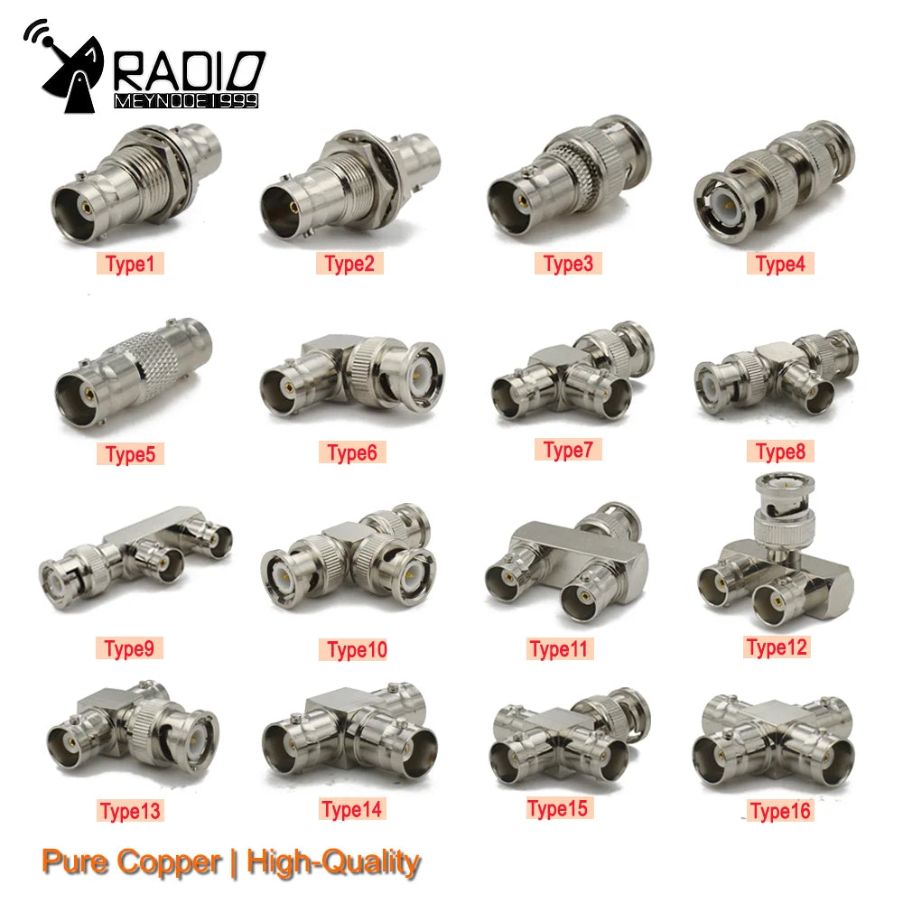 1pc/lot BNC Q9 Adapter BNC Male To BNC Double Male Female 90 Degree Straight Tee Shape RF Coaxial Connector 3way 4way Splitter