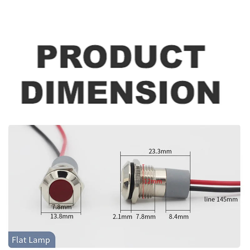 VaneAims 12mm Metal LED Indicator Light Wiring Signal Lamp Waterproof IP67 3V 6V 12V 24V 220V Red Green Yellow White Blue