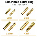 2/5/10/20 Pair 2mm 3mm 3.5mm 4mm Gold Plated Bullet Banana Plug Male Female Connector for RC Battery Motor ESC Drone DIY Parts