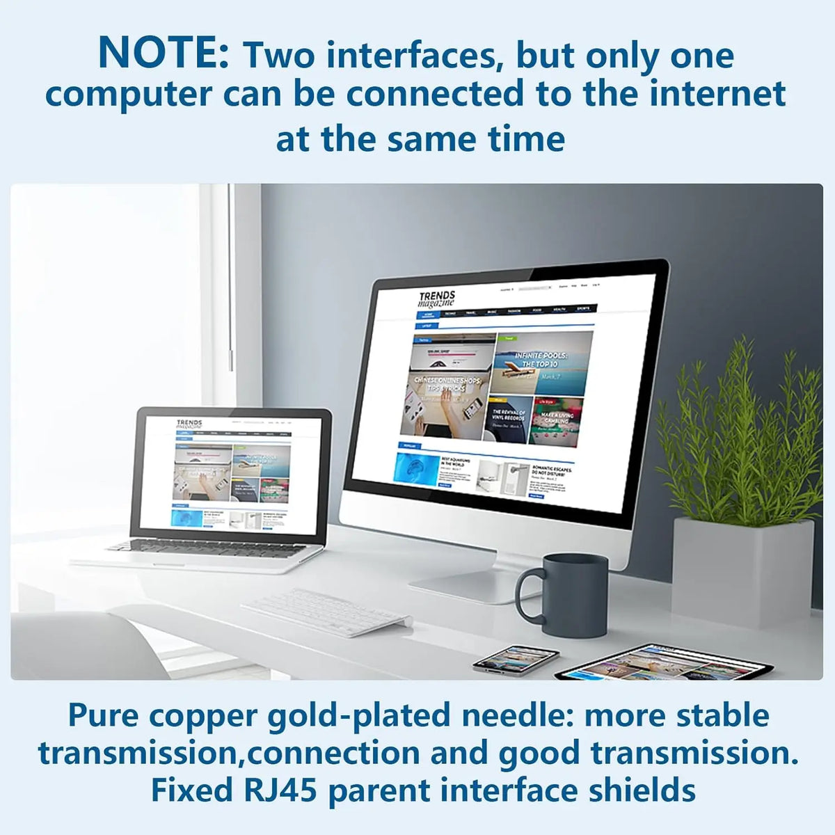 RJ45 8P8C Eight Core Network Cable Splitter Network Tee 1 Male to 2 Female Adapter Network Extender CAT6/CAT5