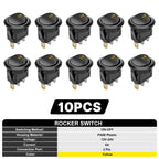 FILN 10Pcs 12V 24V 110V 220V Round Rocker Switch 3 Pin ON OFF LED Lighted Car Dash Boat Marine RV SPST Toggle Switch