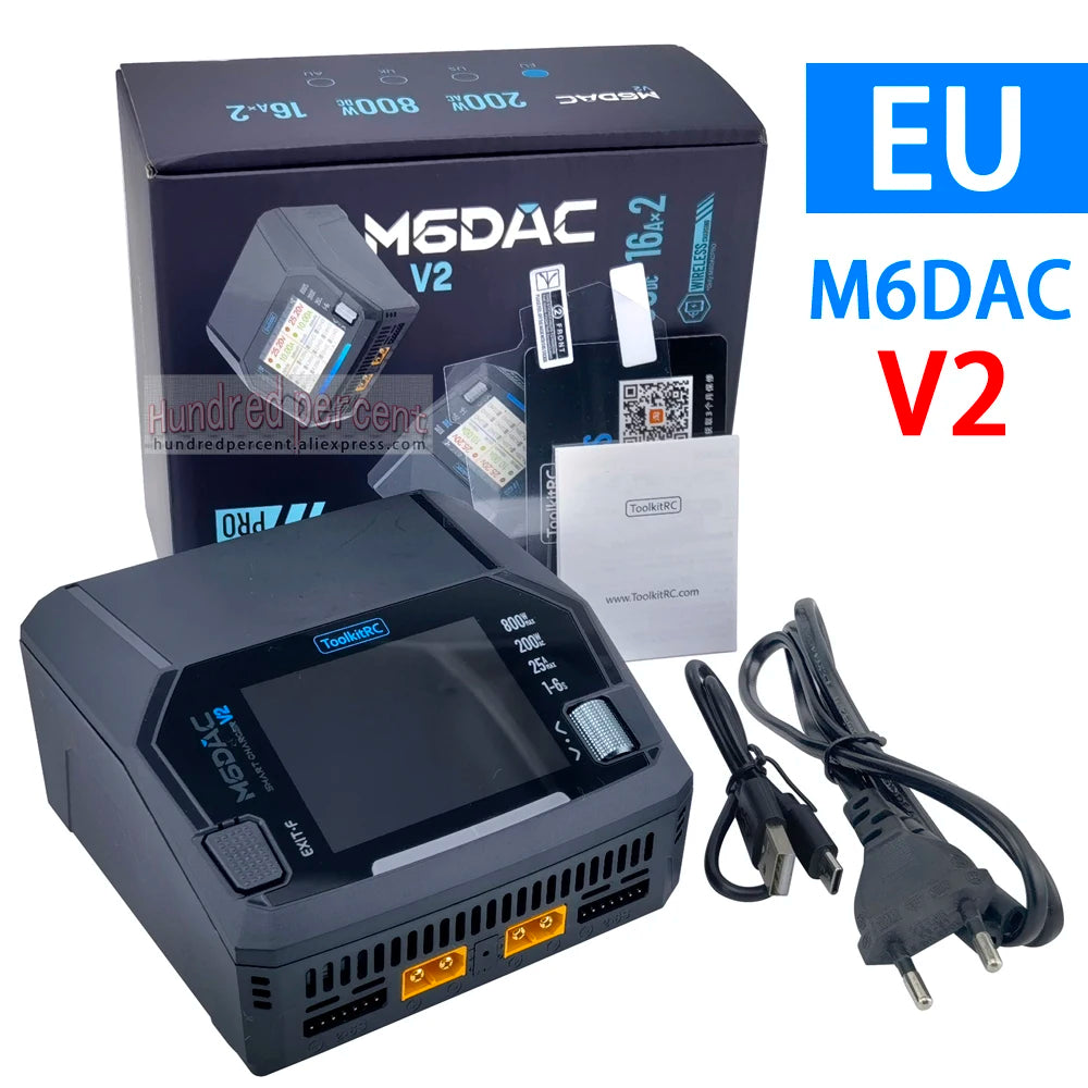 ToolkitRC M6DAC PRO V2 Intelligent Charger Dual Channel AC 200W DC 800W 16A Lithium Battery 1S 2S 3S 4S 5S 6S LiHV Lipo PD65W
