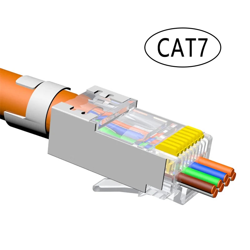 10PCs Cat6A Cat7 Pass Through Shielded RJ45 connectors 8P8C Gold Plated Modular Cat 7 Fast Transmition Data Plug Crystal Head