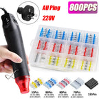 100/800PCS Solder Seal Wire Connectors Heat Shrink Solder Butt Connectors Kit Automotive Marine Insulated with 300W Hot Air Gun