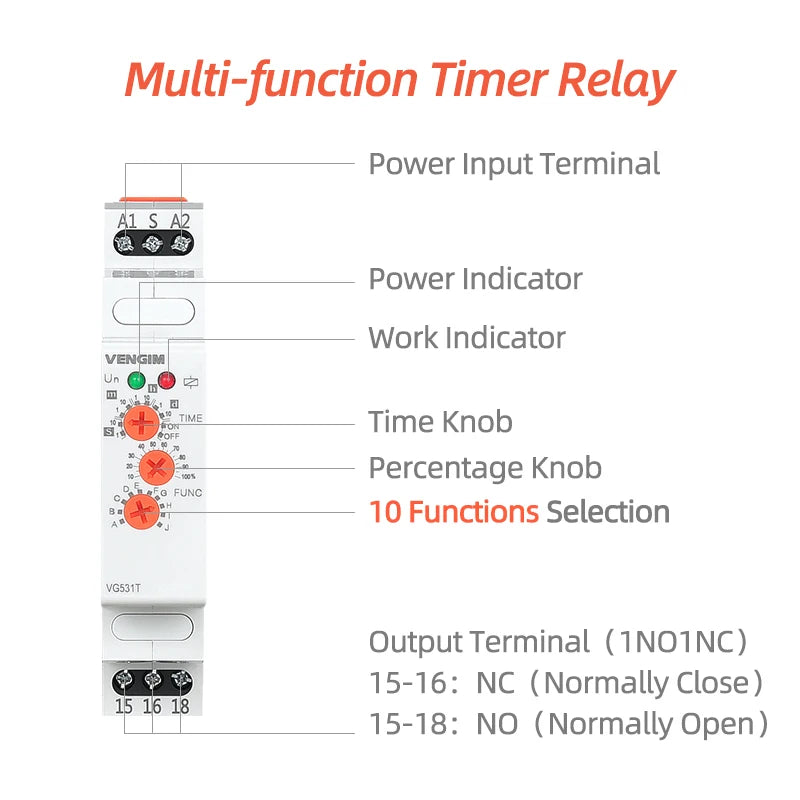 Multi-function Time Relay 220v 24v 12v AC DC Timer On Off Delay Relay Modular Switch by Din Rail