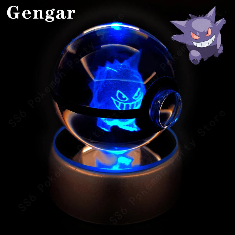 Pokemon Crystal Ball 3D Mewtwo Pikachu Gengar Pokeball 3D Night Light Lamp Glass Statue Pokemon Crystal Ball Birthday Gift