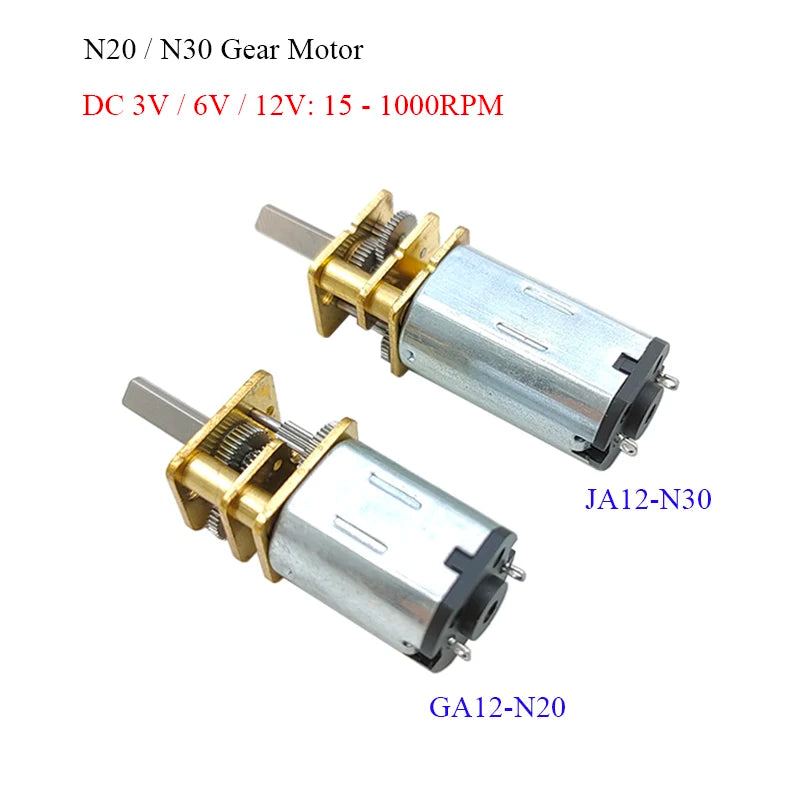 DC 3V/6V/12V N20 N30 Mini Metal Gear Motor Straight Output Shaft 15-1000RPM Slow Speed High Torque WormAll Metal gearbox Motor