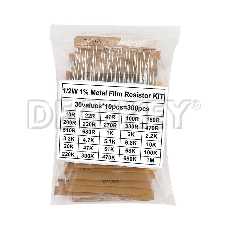 300PCS 10R - 1M Ohm 30Kinds*10pcs=300PCS 1/4W 1/2W 1W Resistance Set 1% Metal Film Resistor Assortment Kit