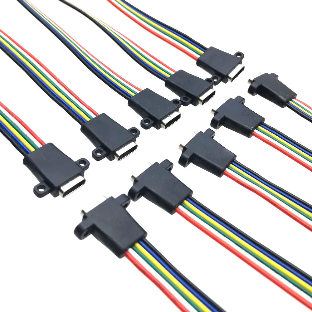5pcs Type-C USB 3.1 Connector 2Pin 4Pin 6Pin Welding Wire Female Socket Rubber Ring High Current Fast Charging Port