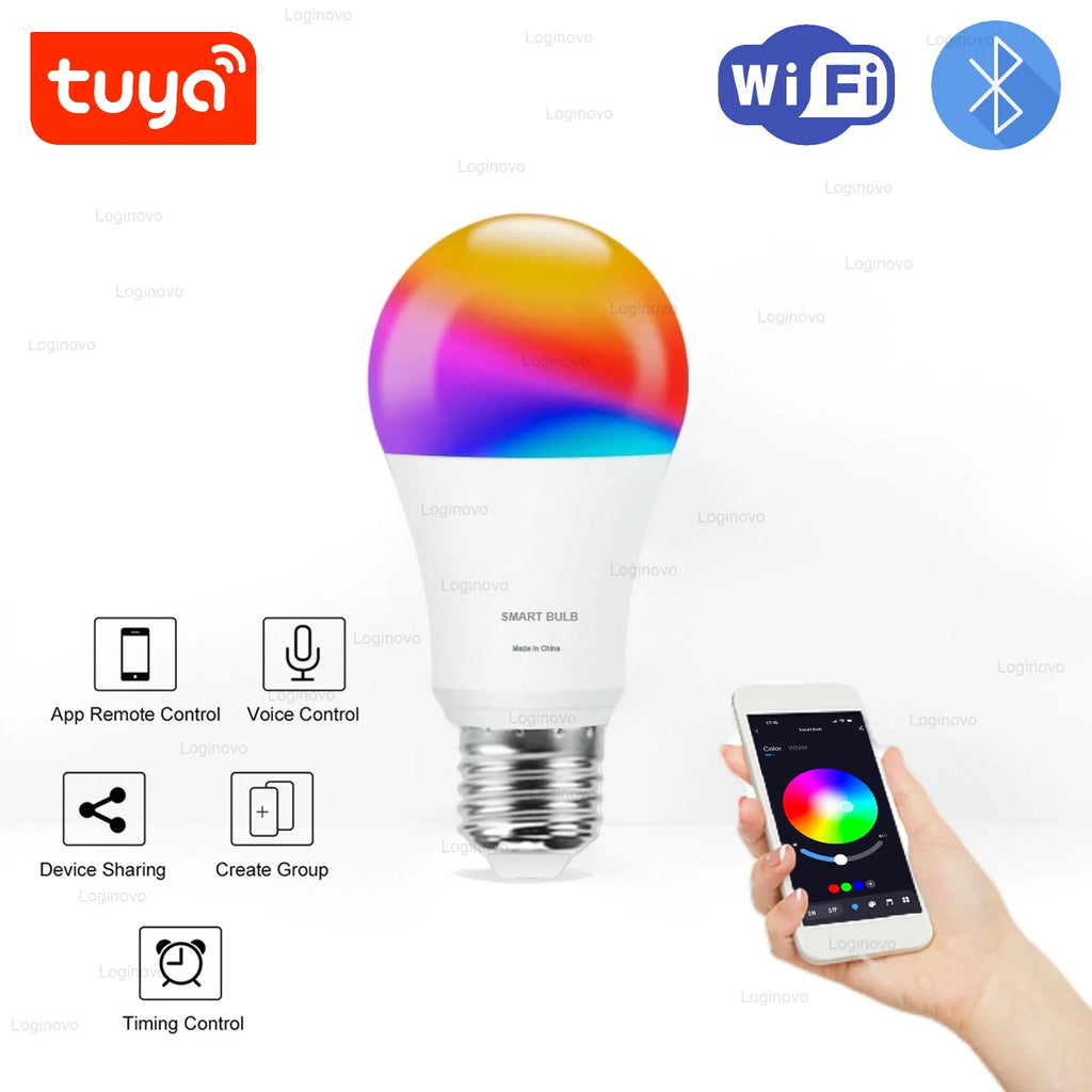 Bluetooth/WiFi LED Light Bulb E27 15W 20W 110V 220V RGB RGBCW Dimmable Led Bulbs Led Lamp For Alexa Google Home Tuya Smart Life