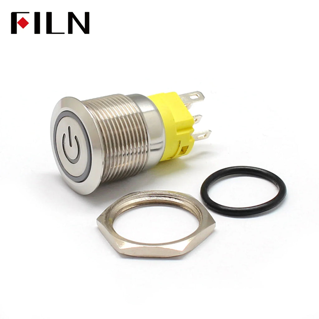 FILN 16mm 19mm 22mm Stainless Steel Waterproof LED Indicator Metal Push Button  Switch Power Symbol   Start Stop Power on Off