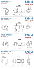 12/16/19/22mm Waterproof Metal Button High Flat head Switch LED Light Momentary Latching 12V 24V 220V Various Colors To Choose