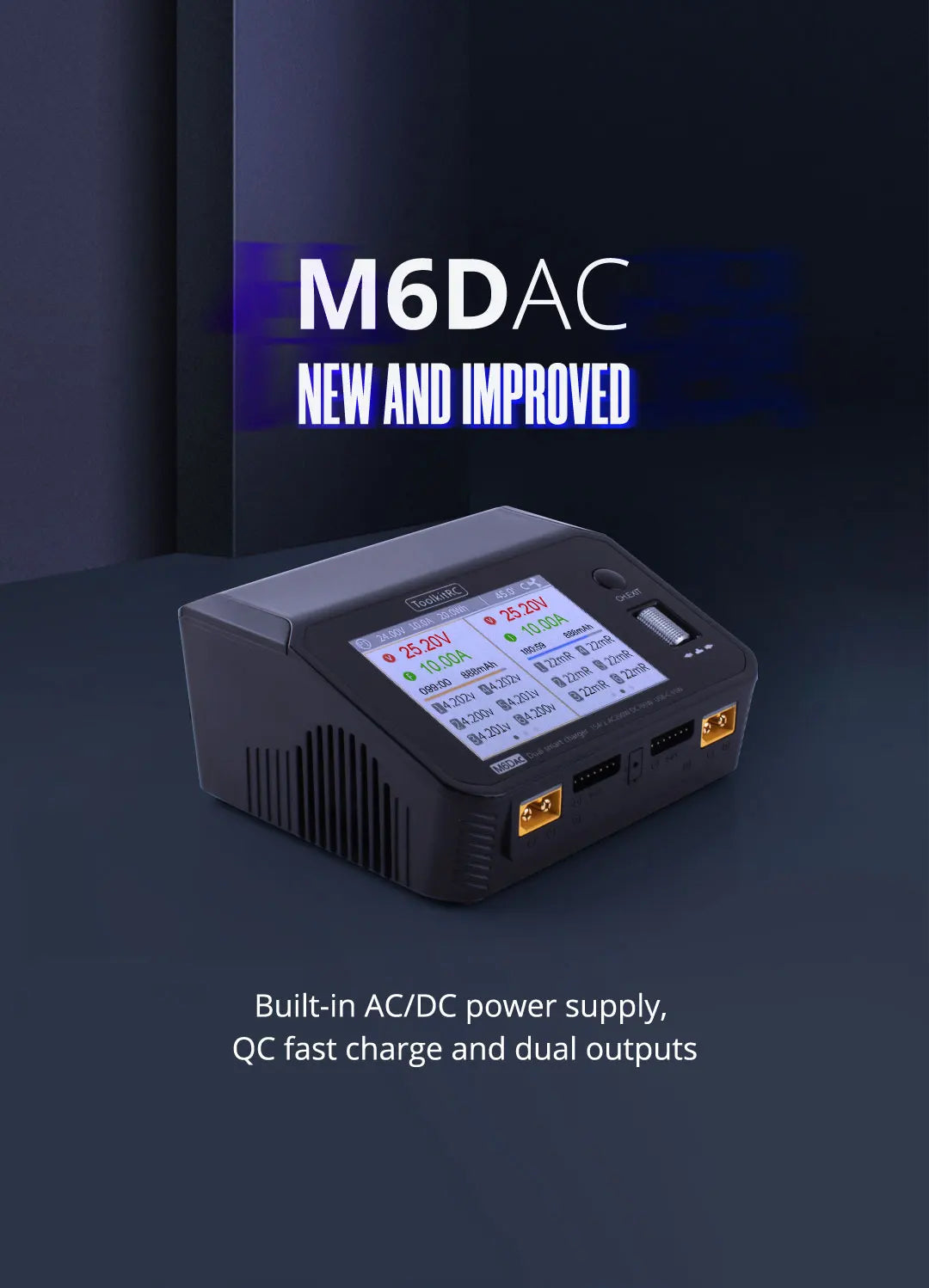 ToolkitRC M6DAC 350W X 2 USB-C 65W AC/DC Dual Smart Charger Discharger for 1-6S Lipo LiHV Lion NiMh Pb Battery with 15A Balance