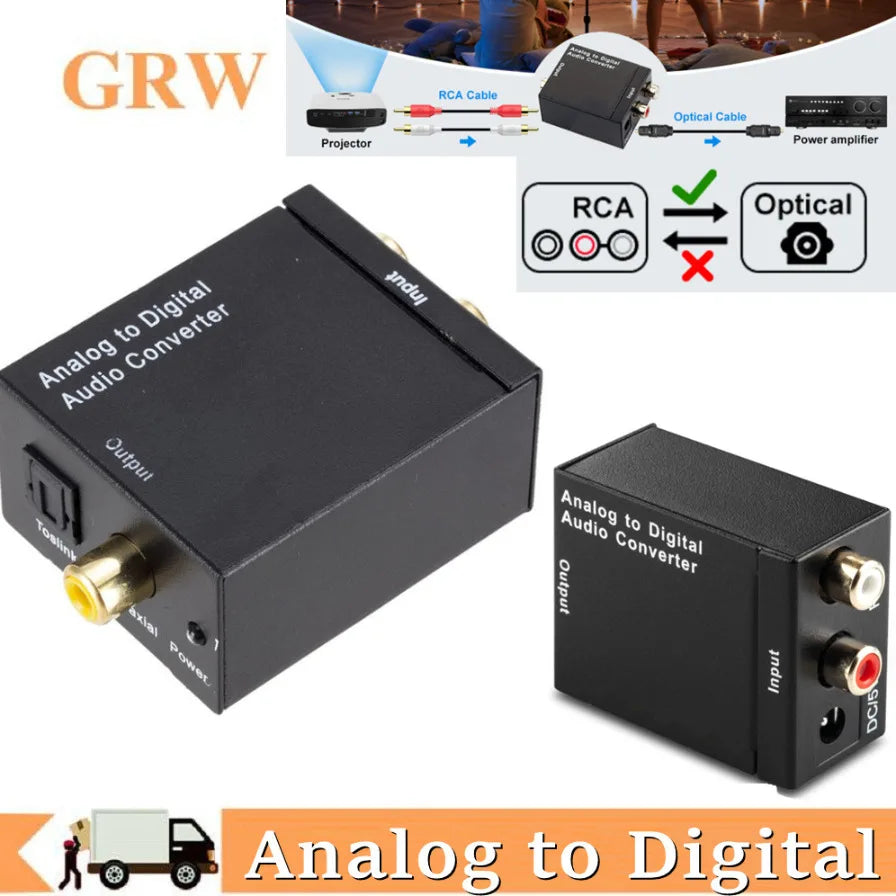 ADC Analog To Digital Audio Converter RCA to Optical Toslink Audio Adapter Analog Digital Fiber Toslink Coaxial Audio Converter