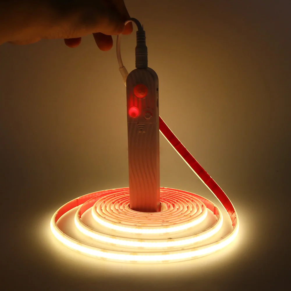 IP68 Waterproof COB Led Strip Light Motion Sensor 5V Battery USB Powered Auto ON/OFF Cabinet Kitchen Staircase Liner Lighting