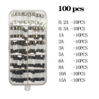 100pcs/225pcs 5x20mm 0.1A-30A Household Fuses Electrical Assorted Fuse Amp Fast-blow Glass Fuse Mix Set With Box 0.2A 0.5A 1A 2A