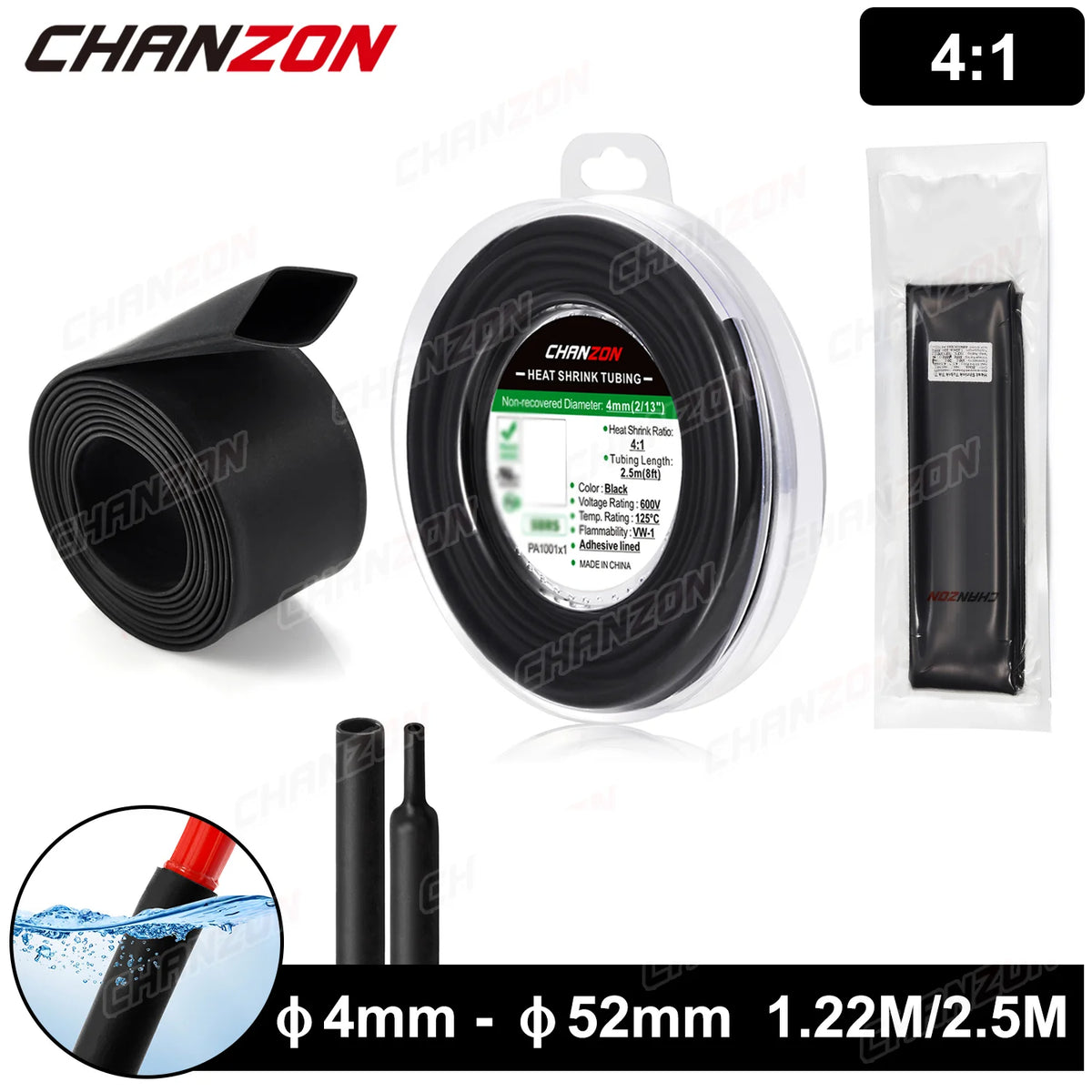 1.22M 2.5M 4:1 4-52mm Heat Shrink Tube With Glue Double Wall Adhesive Lined Wire Waterproof Marine Grade Heated Shrinkable Wrap