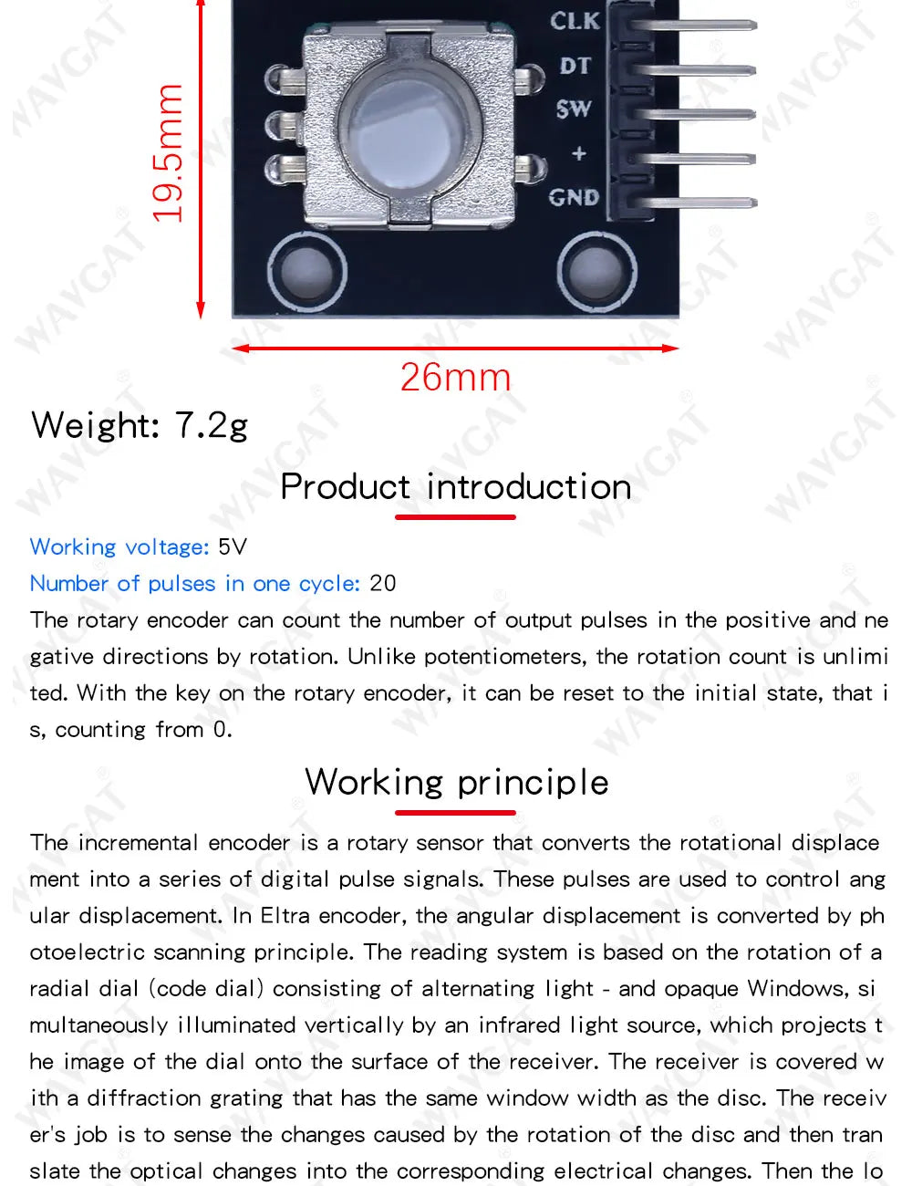 WAVGAT Rotary Encoder Module for Arduino Brick Sensor Development Round Audio Rotating Potentiometer Knob Cap EC11
