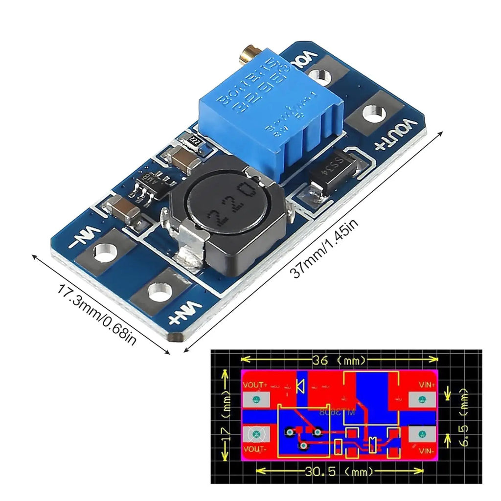 5PCS MT3608 DC-DC Step Up Boost Power Converter 2A Module Adjustable Step Up Voltage Regulator Board Voltage 2-24V to 5V-28V Out