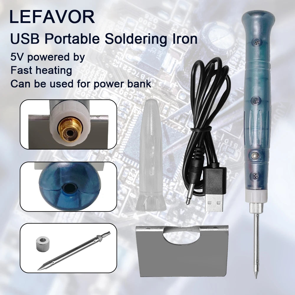 Portable USB Soldering Iron Professional Electric Heating Tools Rework Indicator Light Handle Welding Gun outdoor Repair Tool