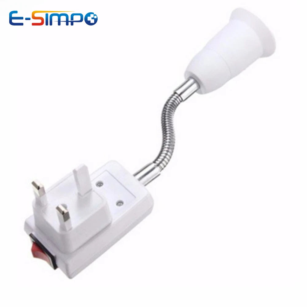 1pc E27 20cm 360D Bendable US UK EU AC Power Plug to E26 E27 Edison Screw CFL LED Light Socket Lamp Holder Adapter wt Switch