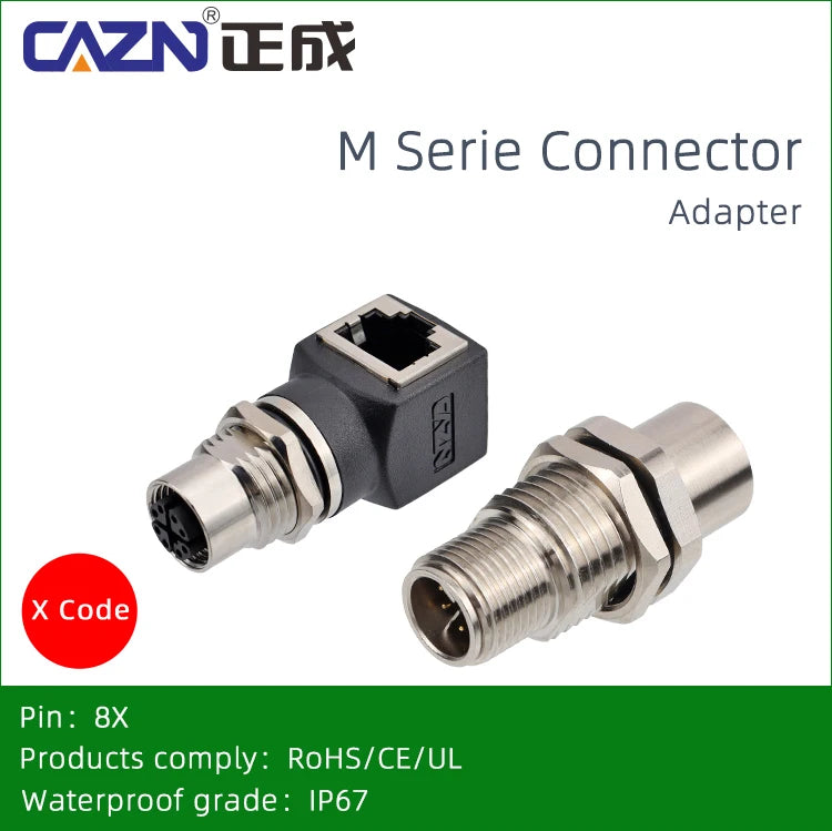 Industrial M12 Waterproof Connector 8-Pin Core to RJ45 X-Coded Straight Angled Socket for Networking And Electronics