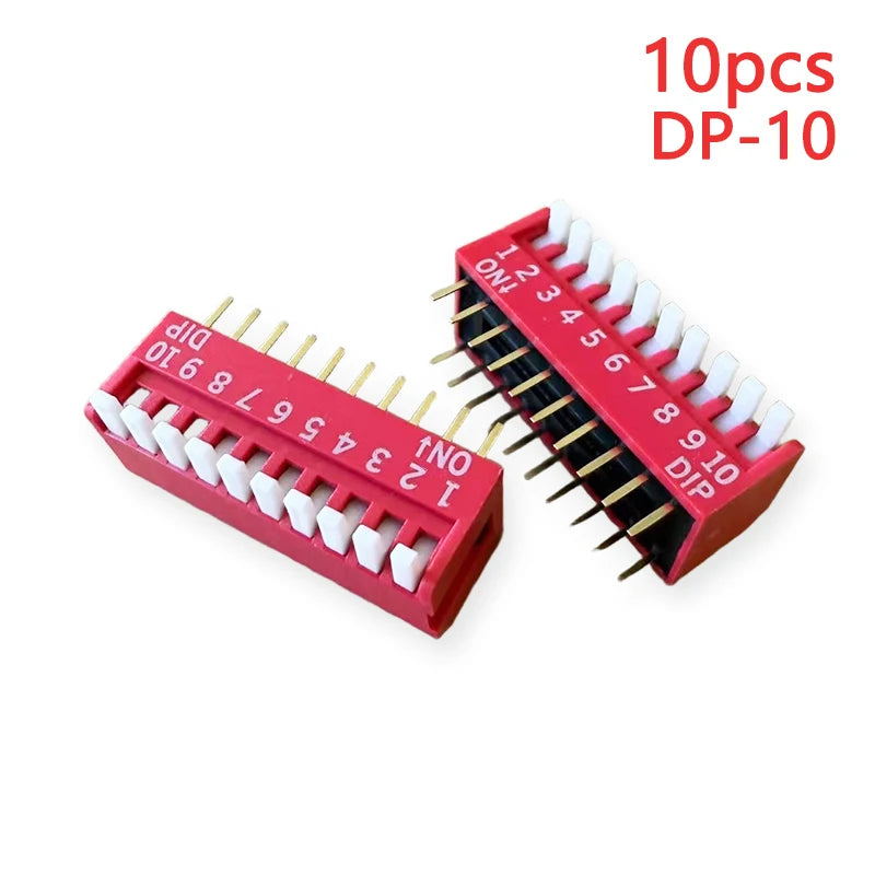 10PCS Piano Type Red Toggle Switch Module Spacing 2.54MM Horizontal Type Side Plug DP-1/2/3/4/5/6/7/8/10 Position DIP Switch