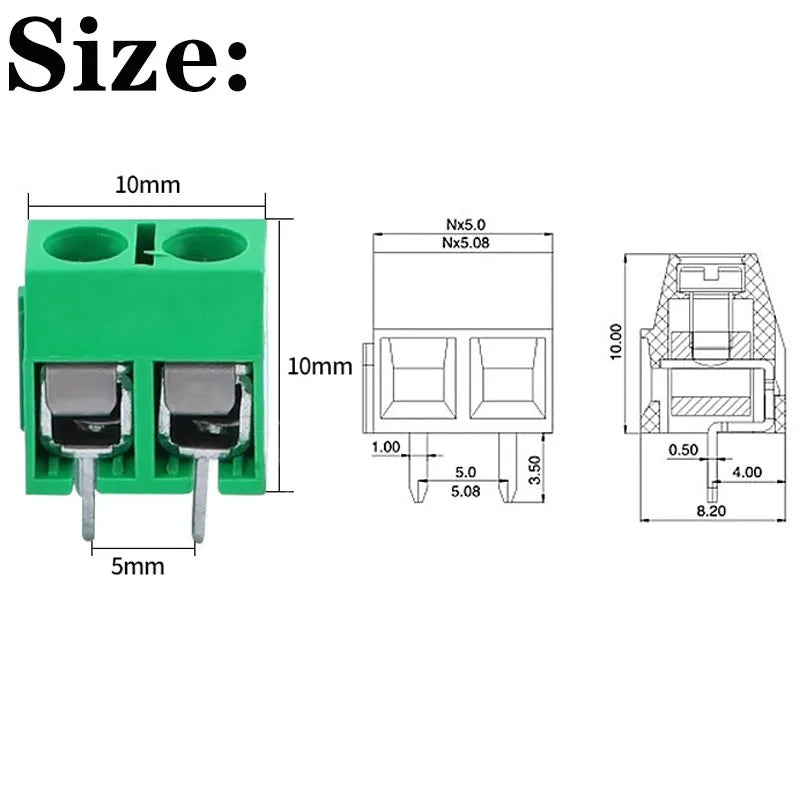 Free shipping 20Pcs/lot KF301-5.0-2P Pitch 5.0mm Straight Pin 2P Screw PCB Terminal Block Connector Blue GREEN RED Connector