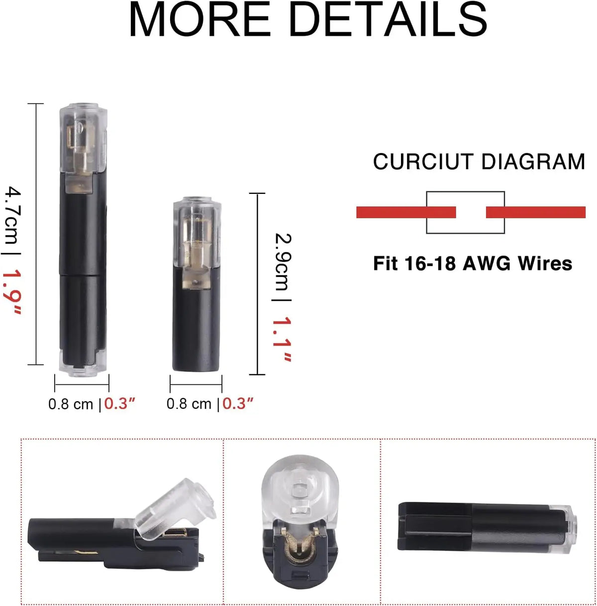 30pcs No Wire Stripping 1 Wire Quick Disconnect Electrical Connectors for 16-18 AWG Fast & Secure Connection for Automotive